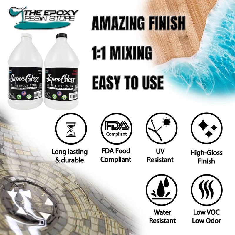 EPOXY RESIN CRYSTAL CLEAR 1 Gallon Kit. FOR SUPER GLOSS COATING and  TABLETOPS